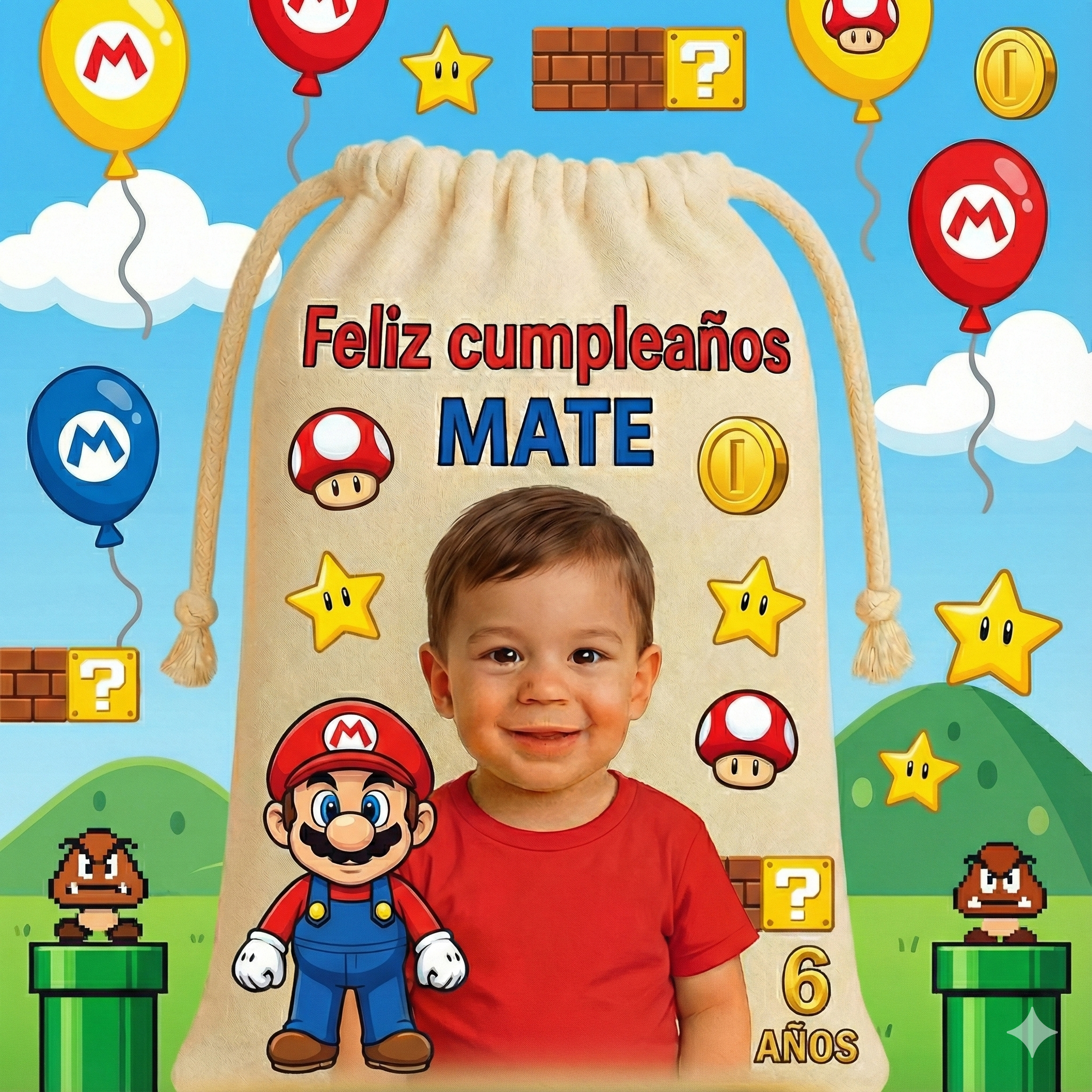 Bolsitas personalizadas estilo Mario Bros – Paquete de 30 (19x24 cm)