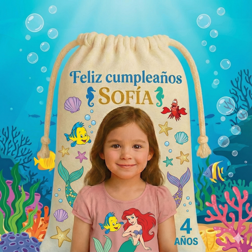 Bolsitas personalizadas estilo Sirenita – Paquete de 30 (19x24 cm)
