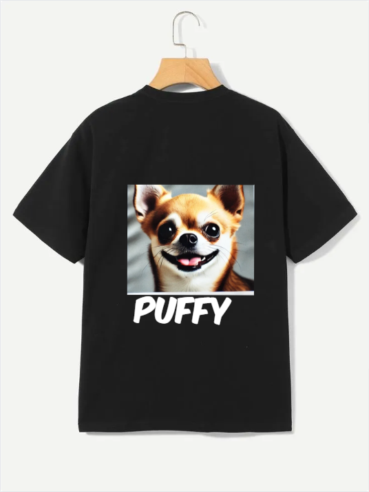 Playera personalizada con la foto y nombre de tu mascota.