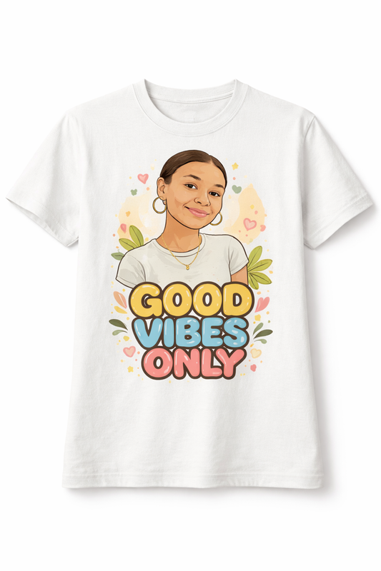 Personalized Good Vibes portrait T-shirt custom photo gift