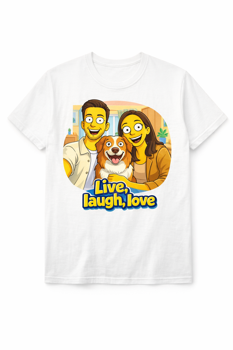 Custom Family and Dog Yellow Cartoon T-Shirt from Your Photo