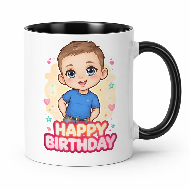 Custom Chibi Happy Birthday Mug - Personalized Kids Gift