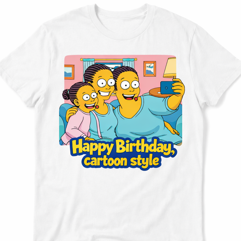 Custom Simpsons-Inspired Happy Birthday T-Shirt from Your Photo