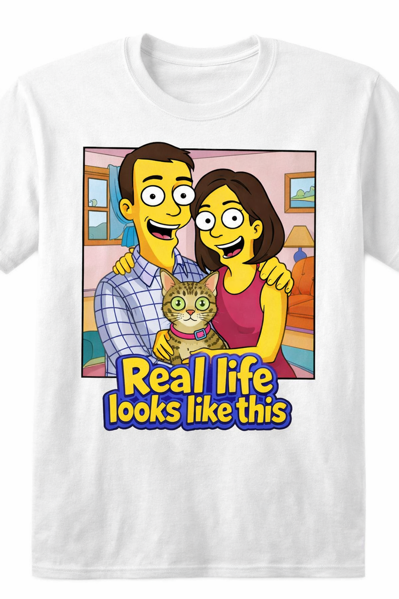 Custom Simpsons-Inspired Family and Pet Cartoon cat T-Shirt from Your Photo