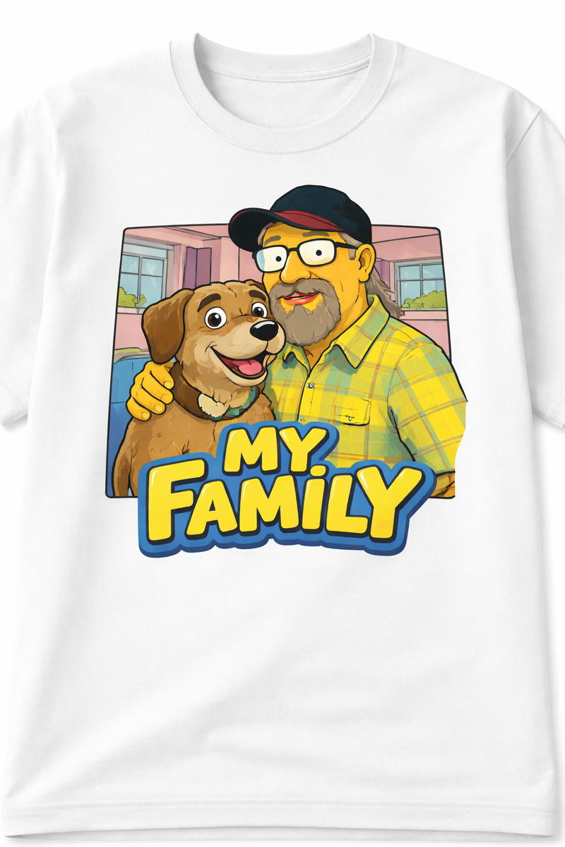 Custom Family and Dog Yellow Cartoon T-Shirt from Your Photo