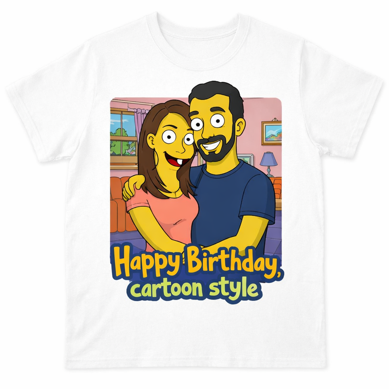 Custom Simpsons-Inspired Happy Birthday T-Shirt from Your Photo