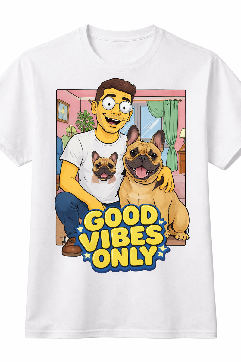 Custom Simpsons-Inspired Family and Dog Cartoon T-Shirt from Your Photo