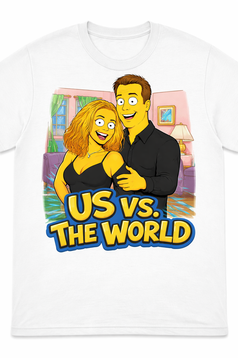 Custom Simpsons-Inspired Us vs The World T-Shirt from Your Photo